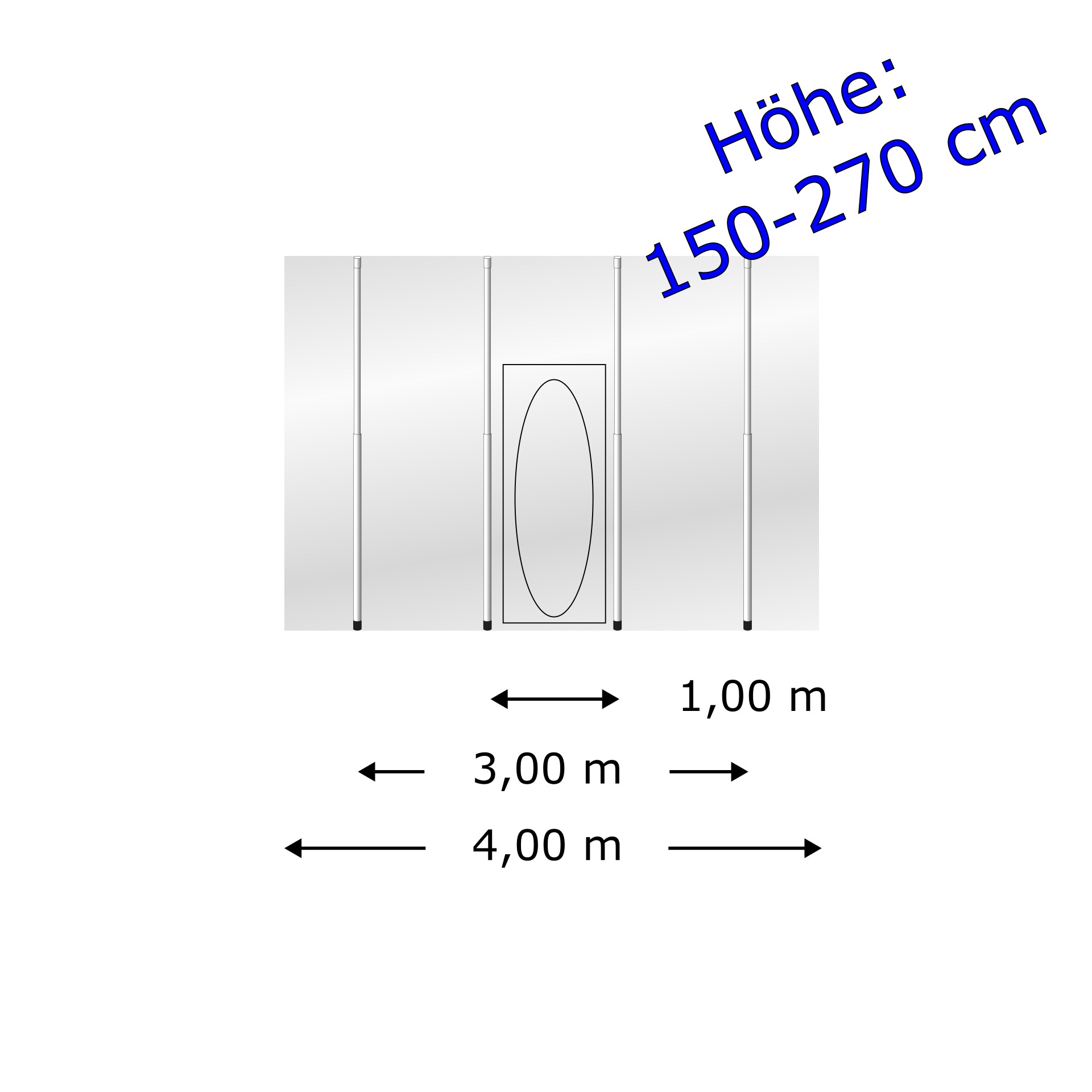 Staubschutzwand easyWALL 4,00 x 2,70 m Komplett-Paket – Ansicht, Duschkabine, Spa-Duschenbereich, Glaswand, Tür mit Ovalfenster, Höhe 150-270 cm
