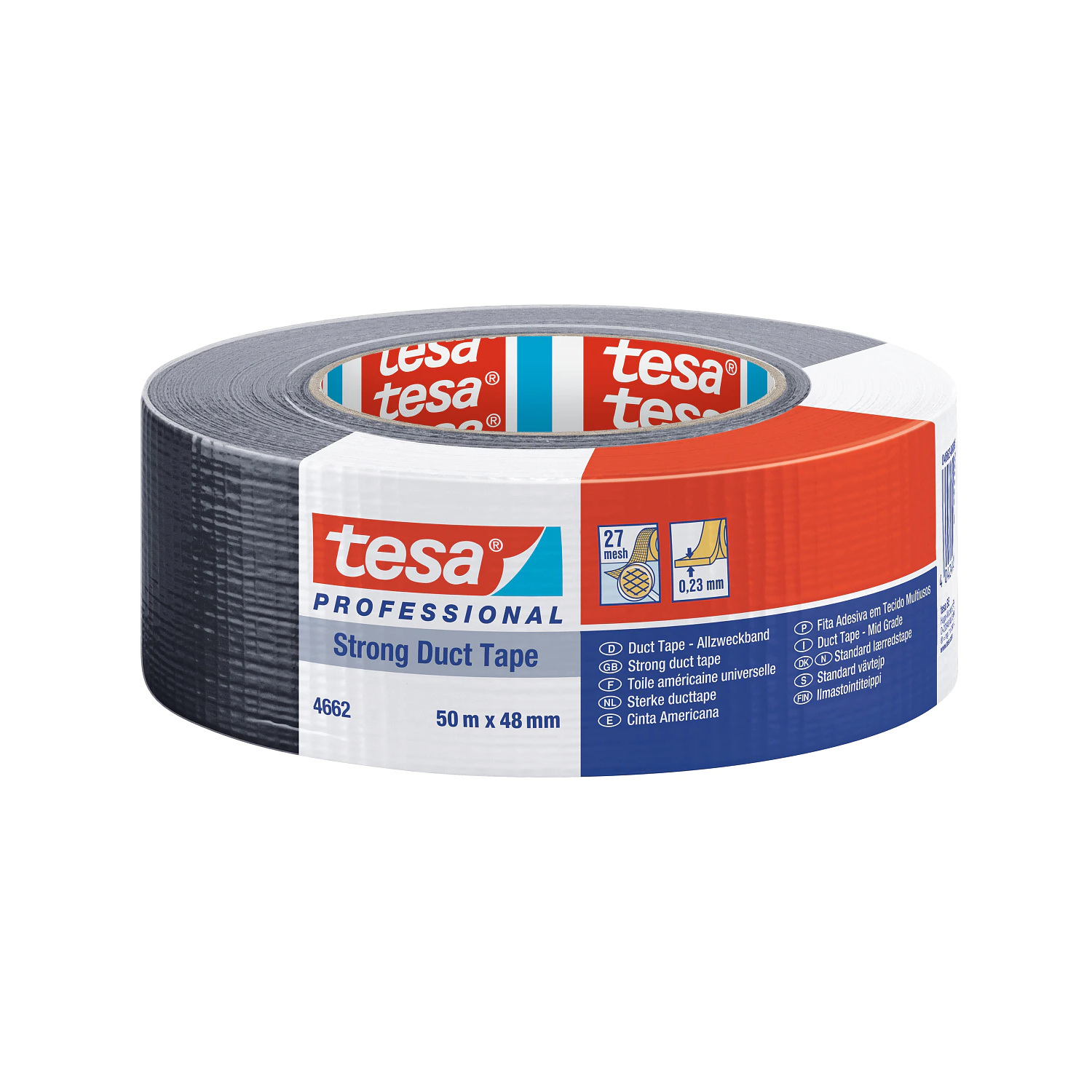 Rolle tesa Professional 4662 Strong Duct Tape, Gewebeband silbergrau, 50 m × 48 mm