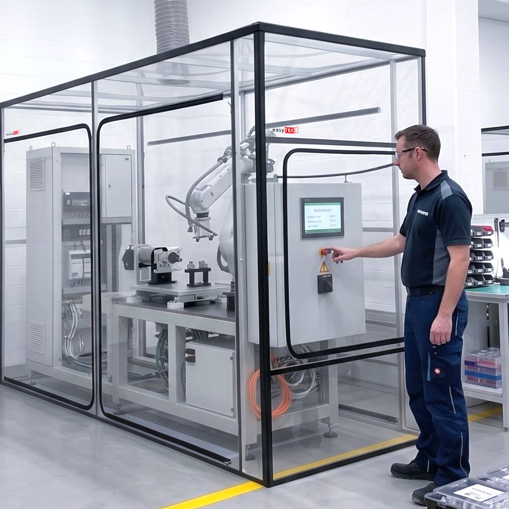 Industrieautomat, Roboteranlage, Schalttafel, Schutzeinhausung, Bediener