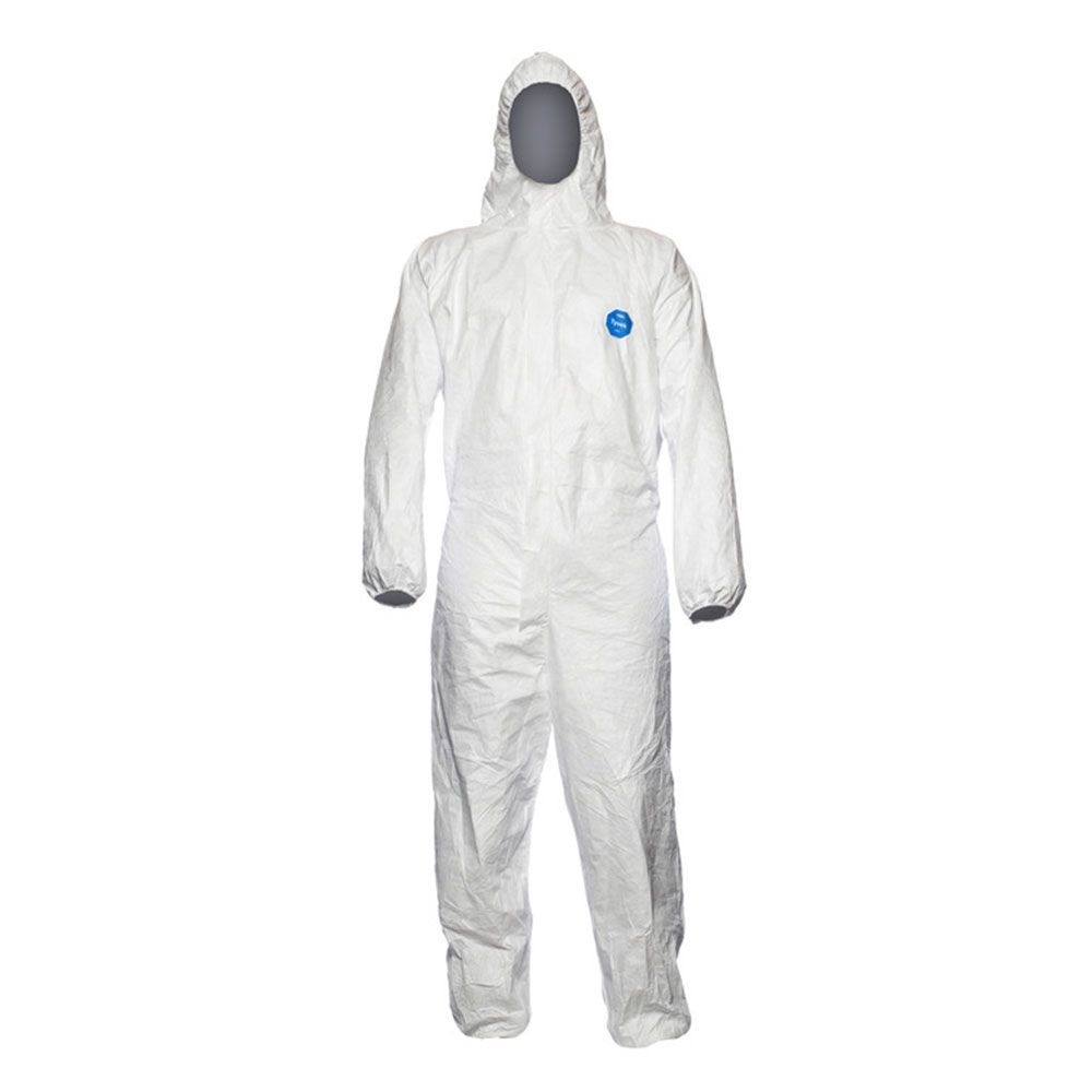 DuPont Tyvek APX 400 Overall in Weiß mit Kapuze, Frontansicht an einer Puppe